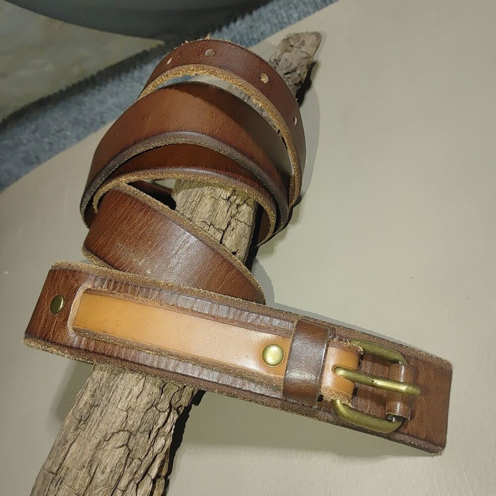 Leather Belt Ann Taylor Loft Brown Brass Buckle Size 36 Medium Genuine Leather